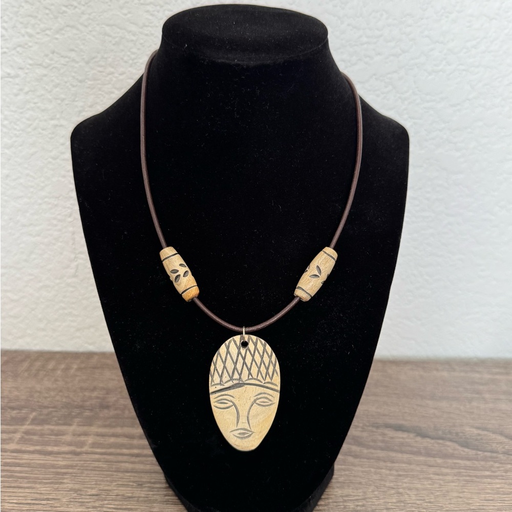 Vintage Handcrafted Tribal Pendant Necklace - Brown and Tan
